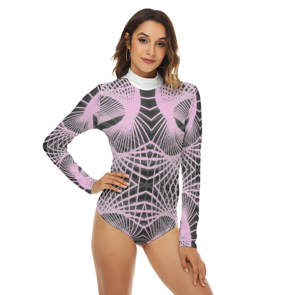 All-Over Print Women's Turtleneck Long Sleeve Bodysuit